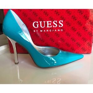 Guess Marciano Blue Patent Carrie Mirror Heels